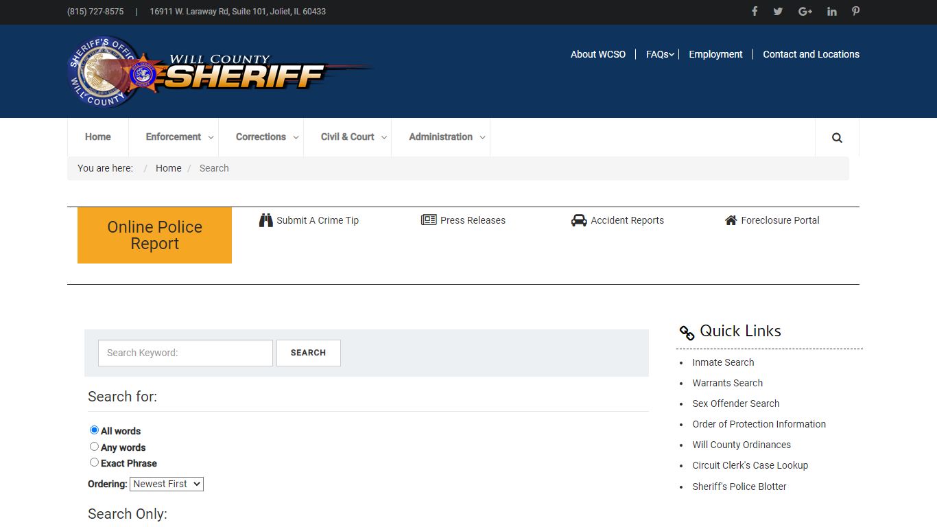 Search - Will County Sheriff's Office